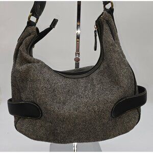 Chaps Tweed & Leather Hobo Shoulder Bag With Brass Accents old money academia